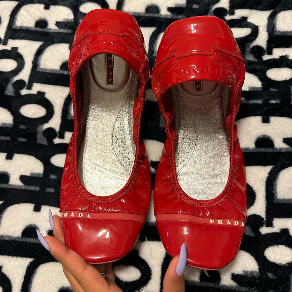 Prada Red flats, barely used and super comfortable!! Size 39 which is size 8